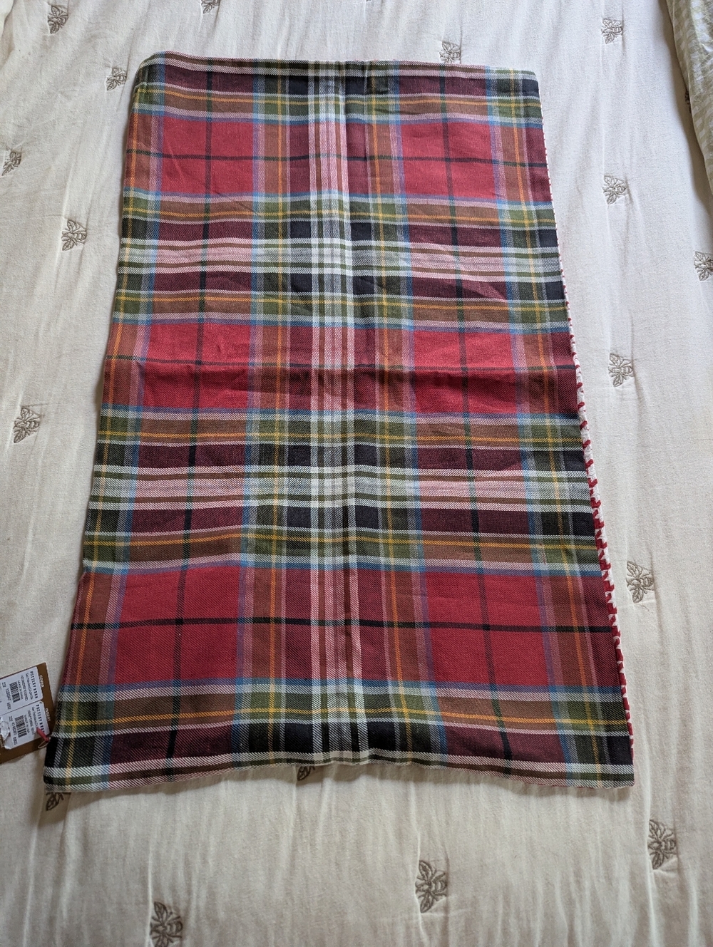 Red reversible Plaid and houndstooth pottery barn pillow cover